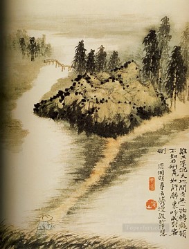 Shitao on the other side of the water 1694 antique Chinese Oil Paintings